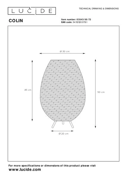 Lucide COLIN - Lámpara de mesa - Ø 30 cm - 1xG9 - Natural - TECHNISCH